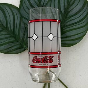 Vintage Coca-Cola Black Red White Frosted Tiffany Style Stained Drinking Glass